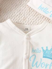 SHEIN 新生兒攝影服裝與道具 中性適用於男嬰與女嬰 蝴蝶3D蝴蝶結長袖長褲連身衣 壓扣設計易穿脫 熱門印花圖案 緞帶蝴蝶結 3D蝴蝶結 2件組 - 白色 - 查看 7