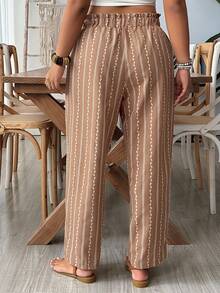 SHEIN VCAY Plus Size Casual Striped Women Pants - Multicolor - View 2