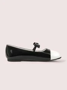 CUCCOO DOLLMOD Women's Shoes, Black And White Contrasting Glossy Texture, Bow Ballet Flats, Round Toe Comfortable Mary Jane Shoes, Soft Foot Flat Shoes For Daily Wedding Parties - Black and White - View 7