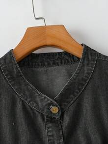 EMERY ROSE EMERY ROSE Plus Size Women Denim Sleeveless Top With Frill Trim And Single-Breasted Button Holiday Black Summer Going Out Tops - Black - View 3