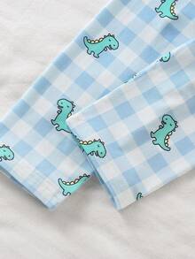 SHEIN 2pcs Set Piyama Kasual Ringan untuk Balita Laki-laki, Warna Polos Sederhana dengan Motif Huruf, Atasan Lengan Pendek dan Celana, Musim Semi/Panas - Hijau - View 6