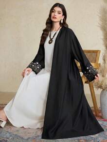 Al Najma Women's Floral Embroidered Elegant Long Sleeve Abaya - Black - View 5