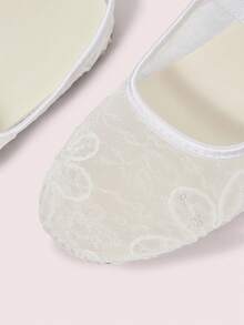 CUCCOO DOLLMOD Women's Shoes, Beige, Flower Embroidered Upper, Exposed Heel, Round Toe, Flat Bottom, Sweet, Cute, Comfortable And Casual. - Bead Flower - White - View 5