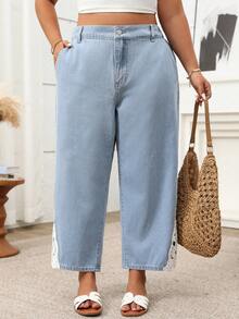 SHEIN Quần jeans lửng dáng casual thời trang cho nữ cỡ lớn, đã qua xử lý giặt, màu bạc. - Rửa nhẹ - Xem 8