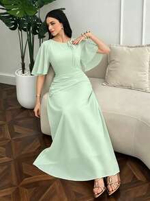 Modelyn Vestido acampanado con cintura fruncida y vientre oculto para mujer - Verde - Ver 7