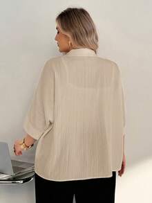 Auralis Plus Size Summer Casual Solid Color Batwing Sleeve Shirt - Apricot - View 3