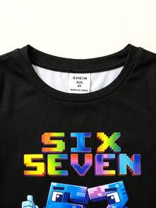 SHEIN 兒童男童卡通香蕉印花休閒簡約貼身舒適圓領短袖短褲睡衣，適合春/夏 - 綠色 - 查看 7