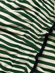 EMERY ROSE Plus Size Striped Casual High Waist Slimming Straight Leg Pants, Suitable For Summer Outfit Fall - Green - View 3