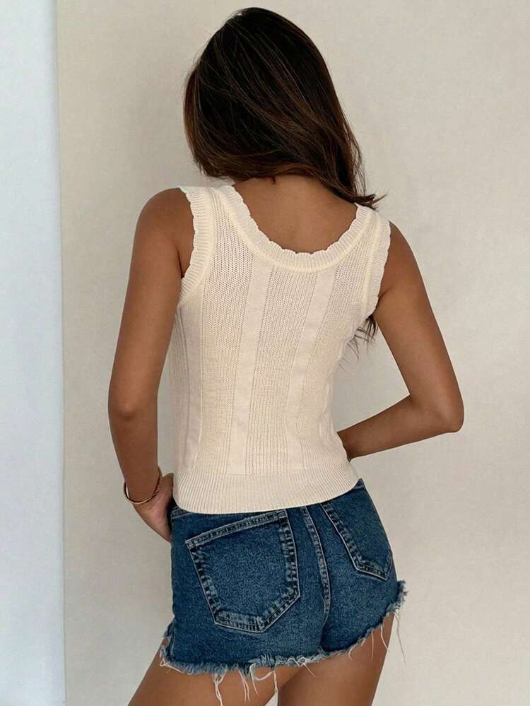 Women's Solid Color Fitted Short Round Neck Lace Trim Casual Vacation Summer Thin Knit Sweater Top