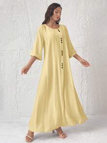 Al Najma Women's Casual Solid Color Arabic Style Dress - Yellow - View 4