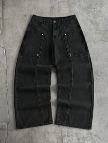 AXEPEAK Men's Black Loose Fit Casual Jeans With Large Pockets - Black - View 6