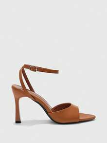 CUCCOO BIZCHIC Simple Round Toe With Stiletto Sandals, High Heels For Workplace Commuting Temperament - List One Brown - View 2
