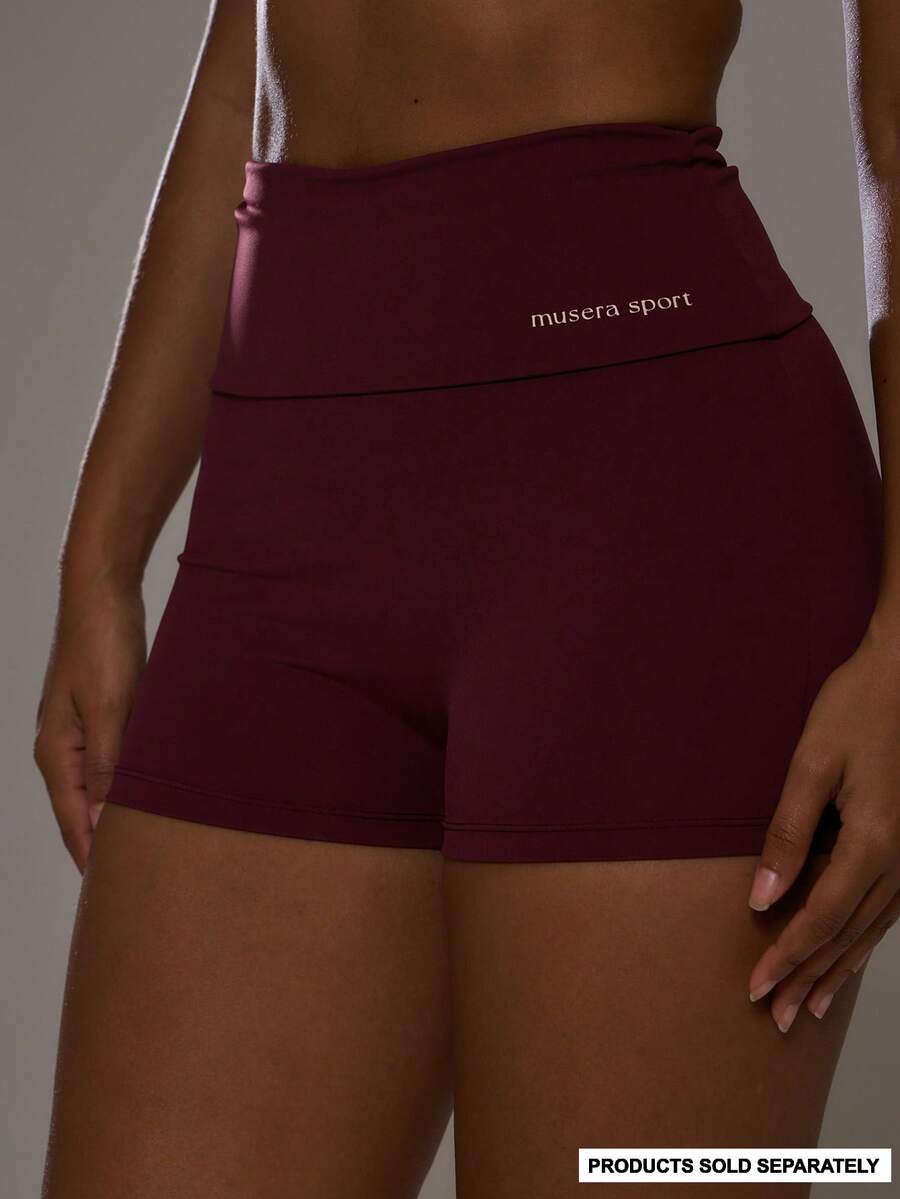 Musera Sport 翻折腰带运动短裤,适合运动健身、健身房、普拉提等日常休闲场合,尽显女性魅力。 - 酒紅色 - 查看 1