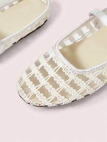CUCCOO DOLLMOD Women's Shoes, Beige, Striped Embroidered Upper, Exposed Heel, Round Toe, Flat Bottom, Sweet, Cute, Comfortable And Casual. - Curve - White - View 5