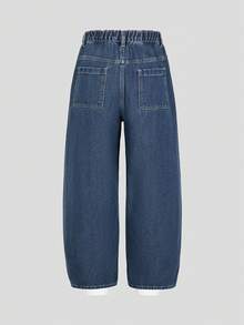 Casual Baggy Distressed Denim Jeans For Teenage Boys, Elastic Waist Comfortable Versatile Loose Fit Straight Leg Jeans, Suitable For School, Outdoor - Blue - View 2