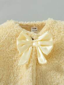SHEIN Elladie kids 女嬰幼兒優雅絨毛蝴蝶結開襟外套，適合外出、日常穿著與派對，適用於秋冬季節 - 黃色 - 查看 4