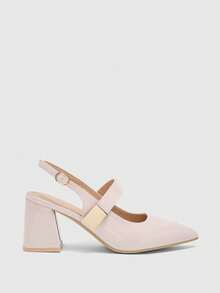 CUCCOO BIZCHIC Women's Fashion High-Heeled Shoes, Buckle Thick Heel PU Global Four-Season Commute Elegant Foundation Festival Vacation Office Outdoor Daily Versatile - Baby Pink - View 2