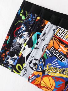 SHEIN 5pcs/Pack Kids/Tween Boys' Sports & Gaming Graphic Elastic Waist Briefs - Multicolor - View 7