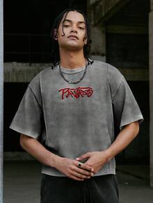 PAVTROS Kaos Bordir Fashion Pria (Cetakan Semprot Asimetris), Liburan - Dark Grey - View 6
