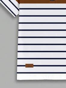 Solurane Minimalist Color Block Striped Patchwork Fashion Casual Print Men's Standard Fit Short Sleeve Polo Shirt, Essential Outfit For Dates And Gatherings, Suitable For Couples, Gift For Boyfriend - Navy Blue - View 5