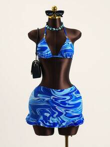 Swim SXY Damen 3-teiliger eleganter Badeanzug mit zufälligem Stoffdruck - Verschiedenfarbig - Übersicht 3