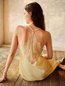MOTF PREMIUM WOMEN'S LACE PATCHWORK NIGHTGOWN, SPRING/SUMMER - Yellow - View 7