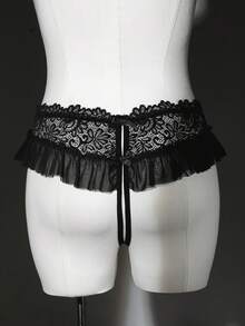 Seduluxe 1pc Plus Size Lace Mesh Crotchless Panty Black Summer - Black - View 2