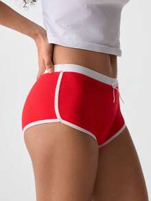 Loungeista Women's Casual Simple Style Knit Boyshort Panties - Red - View 3