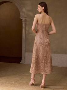 MOTF PREMIUM WOMEN'S EMBROIDERED SPAGHETTI STRAP DRESS - Champagne - View 4