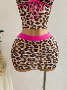 Soleia Conjunto de 2 piezas para vacaciones de mujer: Top con estampado floral de cuello halter y minifalda a juego, adecuado para la playa y la - Multicolor - Ver 6