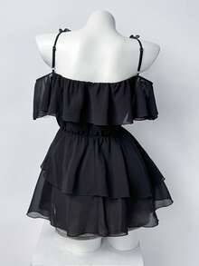 Sunspun Plus Size Women's Solid Color Pleated Sexy Dating & Outing Blouse - Black - View 2