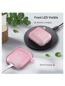 1PC Pink Solid Color Transparent Shockproof Anti Drop Protective Case With Ring Buckle Compatible With Apple IrPods 1 2 3 4 Pro Pro2 Bluetooth Earphones Spring Birthday Gift - Baby Pink - View 6
