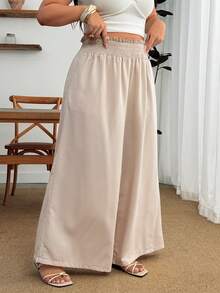 Enliva Pantalones de lino de pierna ancha de cintura alta y holgados, talla grande, para Body con forma de manzana y redondeado - Caqui - Ver 7
