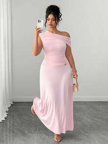 GlowEve CURVE Plus Size Women's 2026 Spring/Summer New Elegant Sophisticated Metal Buckle Maxi Dress - Pink - View 5