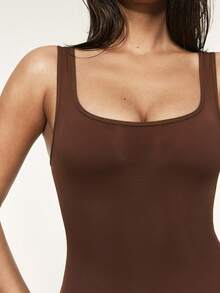 SHAPORA Women's Solid Color Minimalist Bodysuit For Daily Wear - Brown - View 7