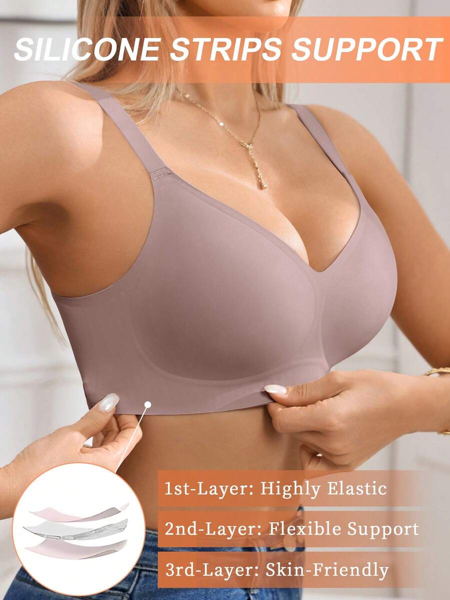 LustreForm 1件式女款極簡舒適無縫果凍膠無鋼圈內衣，附可拆式胸墊