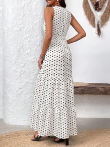 Wandoria Women's V-Neck Sleeveless Dress With All-Over Print And Ruffled Hemline For Summer Maxi Vacation Beach Outfit - White - View 2