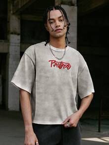 PAVTROS Men's Embroidered Decor Round Neck Short Sleeve T-Shirt, Holiday - Light Grey - View 7