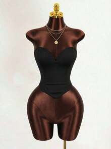 BamGleam Top Sin Tirantes De Color Sólido Para Mujer - Negro - Ver 5