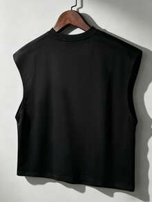 ROMWE MEN Street Life Men's Letter Print Crew Neck Casual Tank Top - Black - View 2