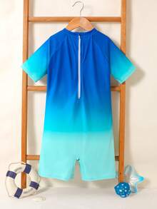 SHEIN Tween Boy Casual Sports Text Graphic Ombre Color Dopamine Romper Swimsuit, Suitable For Beach, Swimming, Surfing - Multicolor - View 2
