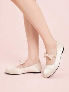 CUCCOO DOLLMOD Women's Shoes, Light Pink Satin Bow Ballet Flats, Round Toe Comfortable Mary Jane Shoes, Soft Overalls For Daily Wedding Parties - Baby Pink - View 2