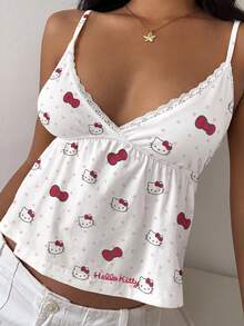 CovetEZ HELLO KITTY AND FRIENDS | SHEIN 女款春夏休閒細肩帶背心，蝴蝶結波點撞色設計，適合情人節穿搭 - 彩色 - 查看 3