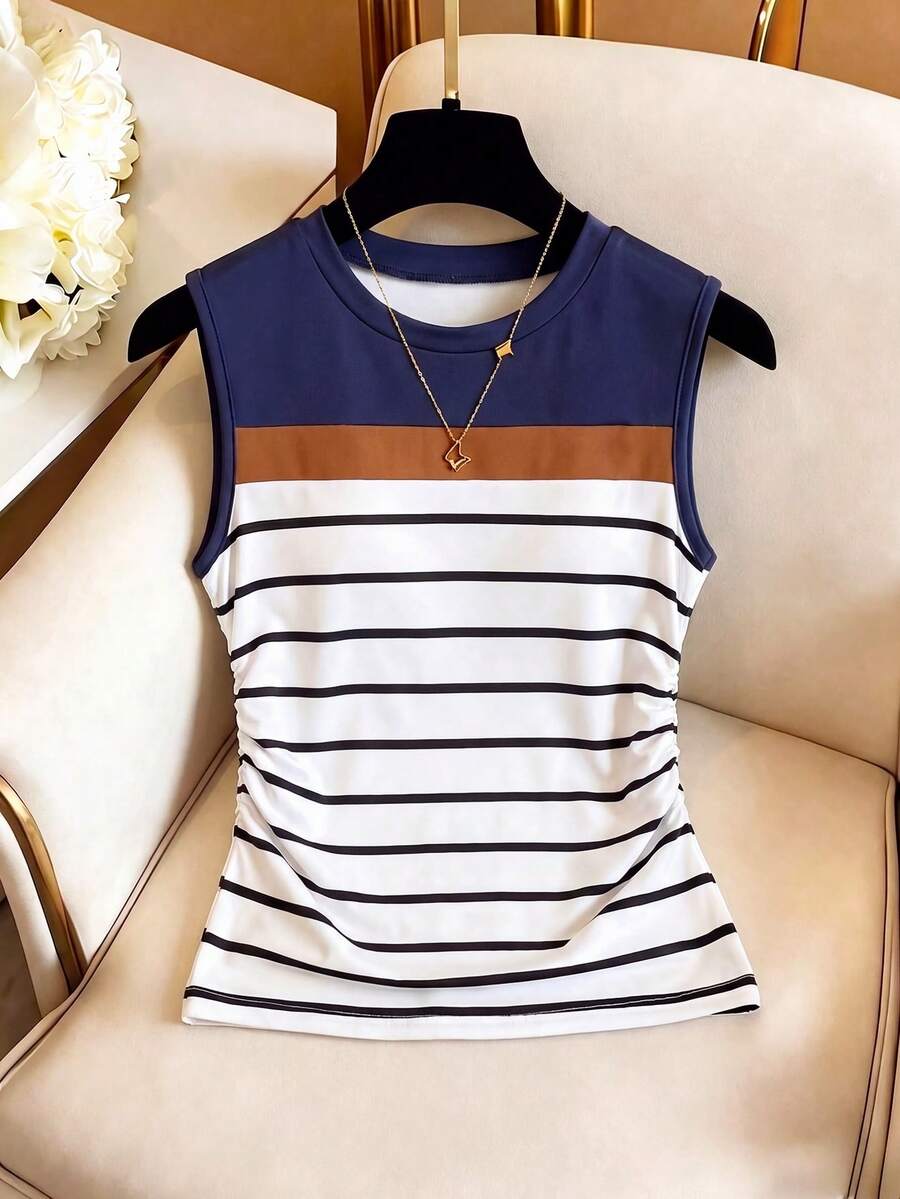 GlowEve Nova Moda de Primavera e Verão, Casual, Diária, Regata com Gola Redonda e Estampa Digital - Multicolorido - Visão 1