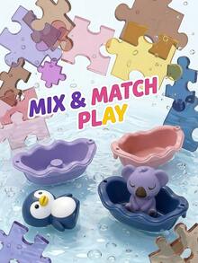 MINKOJA Animal Boat Bath Toy, Floating Water Figure With Connectable & Stackable Design, Mix-And-Match Animal Figure For Tub Play, Ideal Birthday & Holiday Gift, Pool & Bath Time Entertainment For All Ages, Versatile Floating Activity Toy - Multicolor - View 3