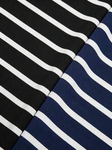 Sweetra 2pcs/Set Plus Size Black White Gray Striped Casual Fashionable Versatile Long Dress For Summer - Multicolor - View 5