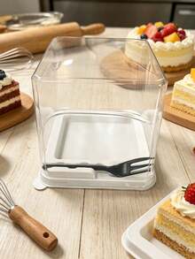 10/20pcs Square Cake Box Sets, Black Forks, Multi-Layer Cake Box, Transparent Dessert Packaging Box, Suitable For Dessert And Cake Packaging, For Use In Kitchens And Cake Shops - Multicolor - View 7