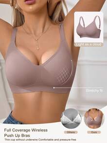 LustreForm 1件式女款極簡舒適無縫果凍膠無鋼圈內衣，附可拆式胸墊 - 摩卡棕 - 查看 4