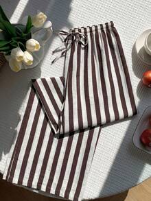 SHEIN EZwear Women Brown Striped Pants - Chocolate Brown - View 6