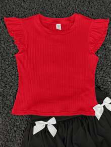 Coolane Kids Camiseta blanca sólida con volantes para niñas preadolescentes, ropa de calle de verano para vacaciones - Rojo - Ver 6
